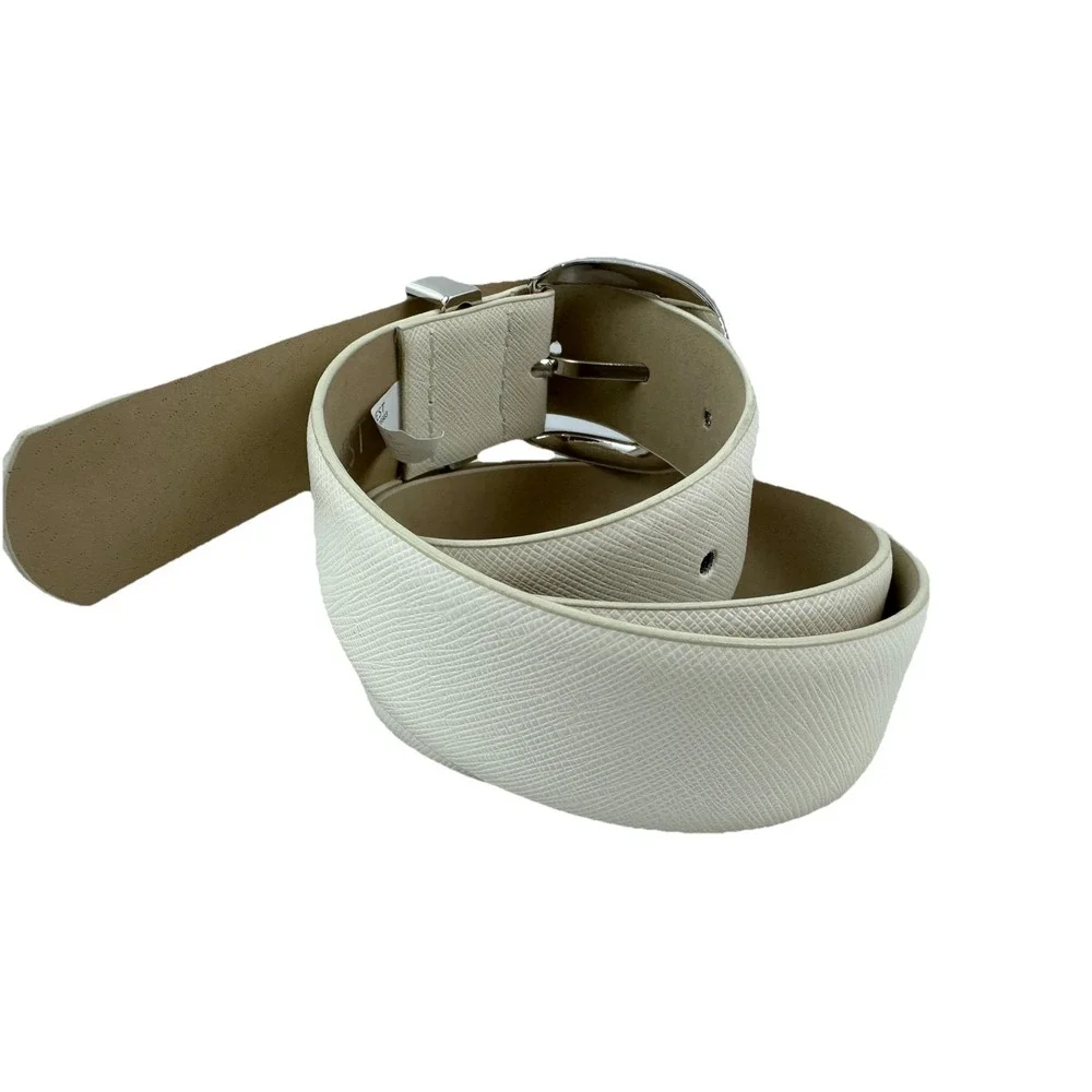 Nine West Womens M 32/34 Creamy White Belt Silver Buckle 1 1/4